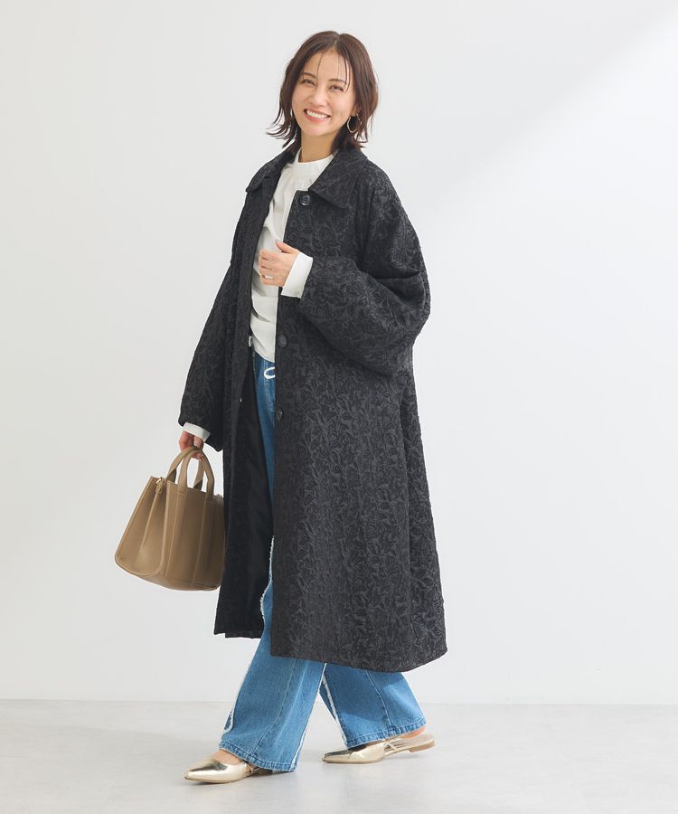 Green Parks「・ELENCARE DUE ジャカードステンカラーコート」|ステンカラーコート|Black