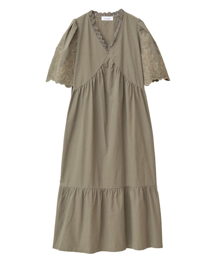 Green Parks「■ESCAR 刺繍スリーブギャザーワンピース」|ワンピース|