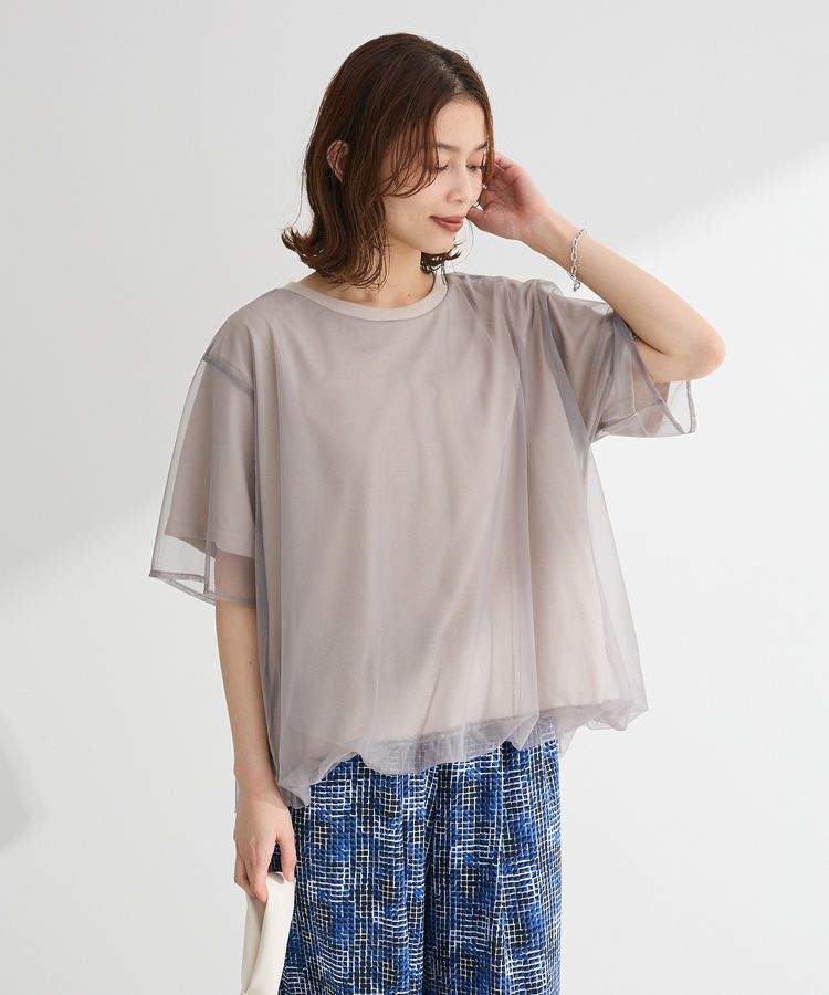 Green Parks「チュールドッキングバルーン5分袖プルオーバー」|Tシャツ・カットソー|