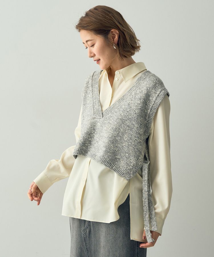 YECCA VECCA「【2点SET】シャツレイヤードニットベスト」|ベスト・ジレ|Light Gray