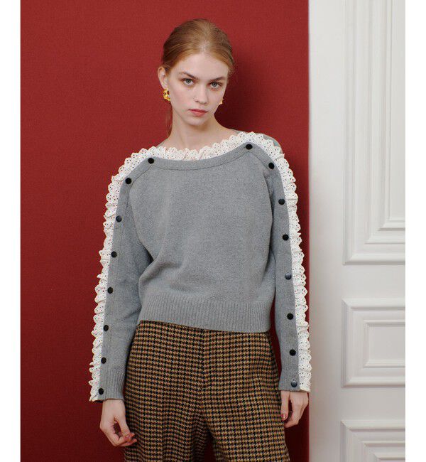 LOULOU WILLOUGHBY「【LOULOU WILLOUGHBY】ショルダーレース釦プルオーバー」|ニット・セーター|
