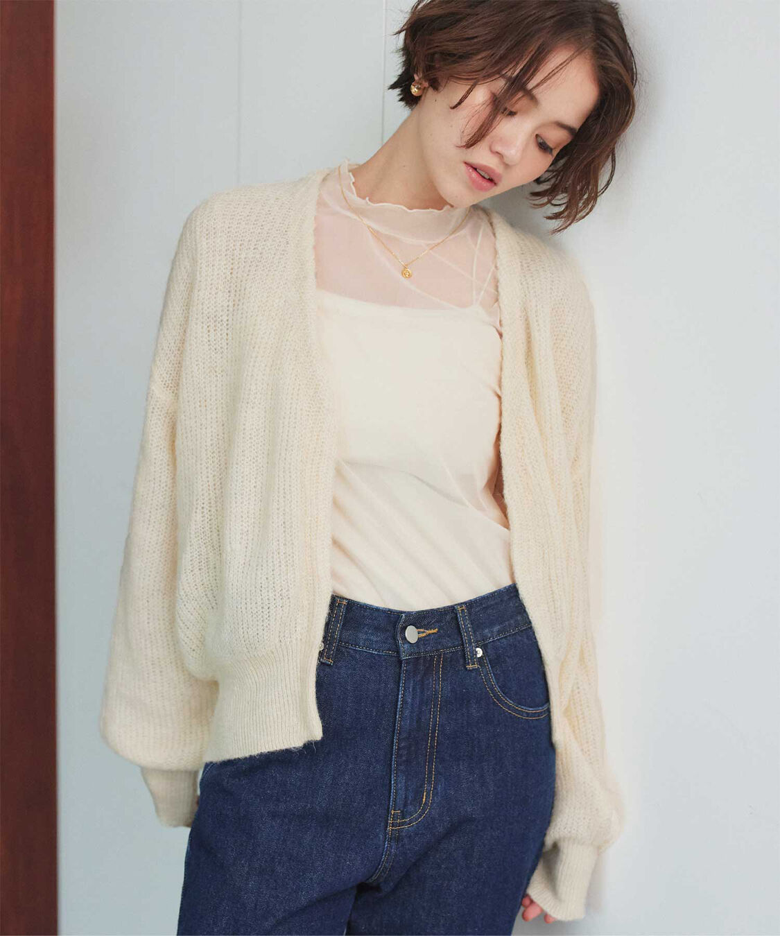 titivate「モヘアタッチローゲージニットカーディガン」|カーディガン|アイボリー