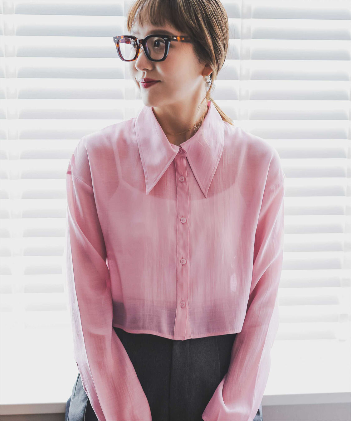 titivate「【さやかさんS/Sコラボ】デザイン襟シアーシャツ」|シャツ・ブラウス|