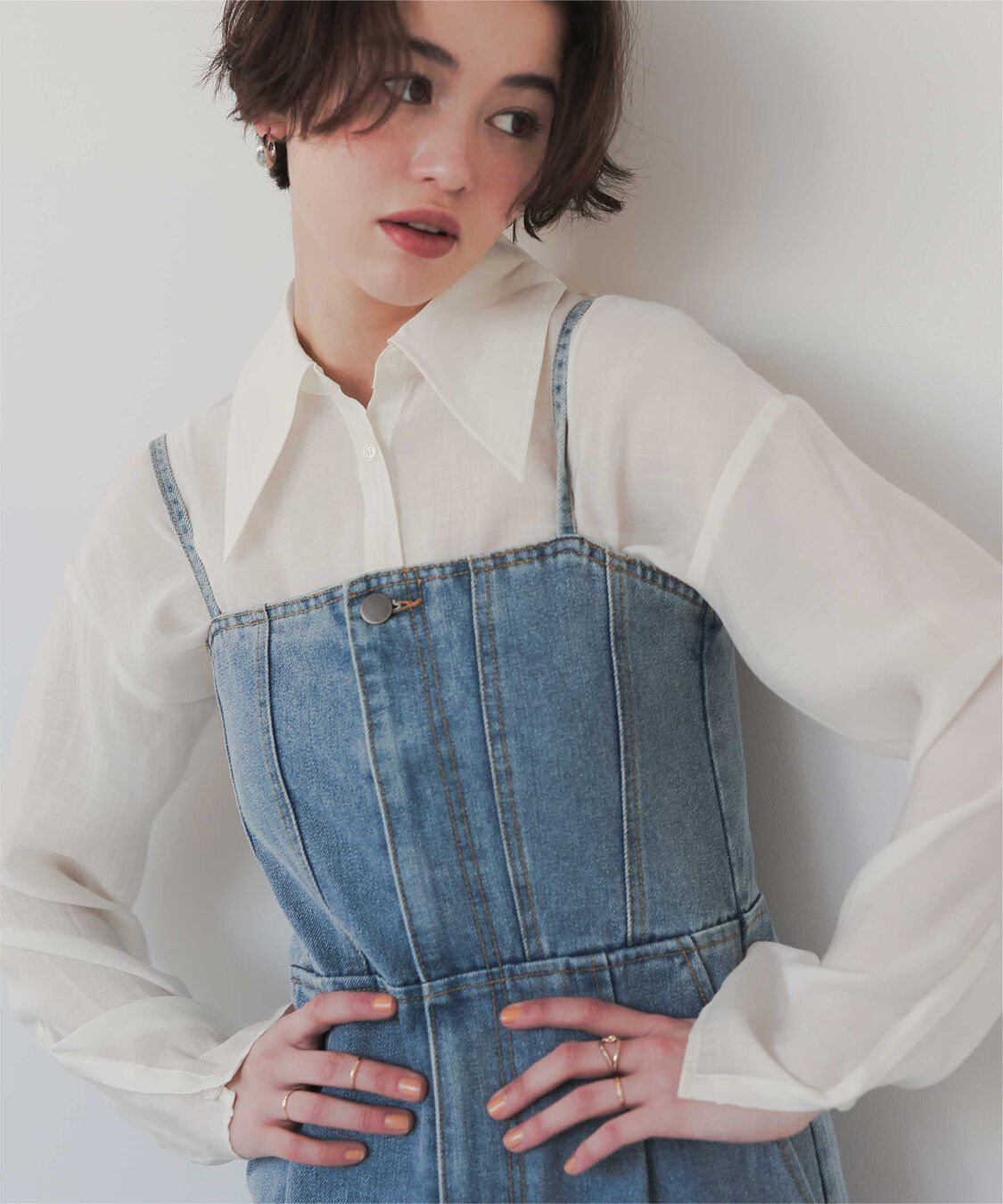 titivate「【さやかさんS/Sコラボ】デザイン襟シアーシャツ」|シャツ・ブラウス|アイボリー