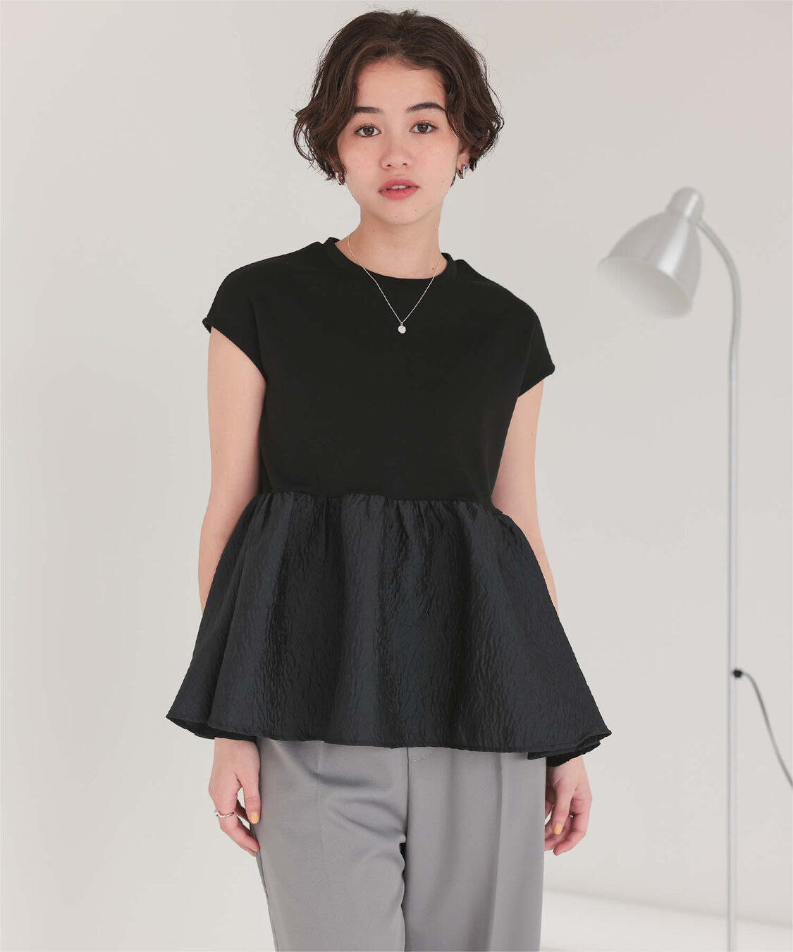 titivate「シアージャガードドッキングトップス」|Tシャツ・カットソー|ブラック