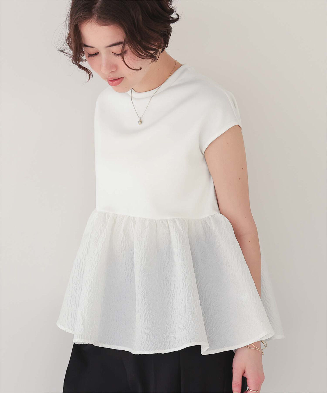 titivate「シアージャガードドッキングトップス」|Tシャツ・カットソー|オフホワイト