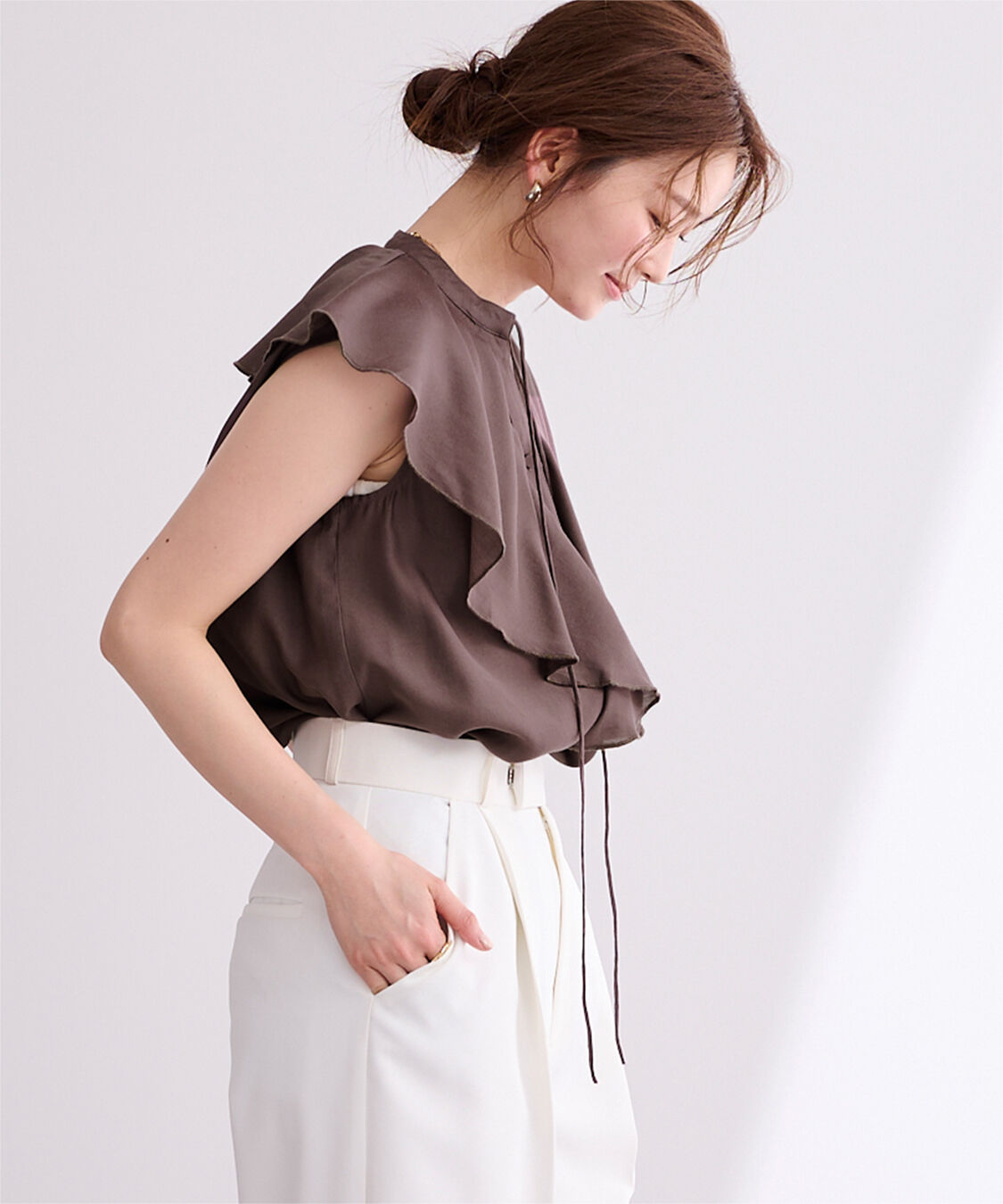 ur's「ラッフルデザインフレンチスリーブブラウス」|シャツ・ブラウス|