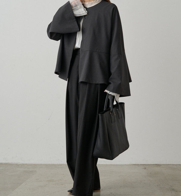  「【Du noir】ノーカラーペプラムシルエットジャケット」|テーラードジャケット|