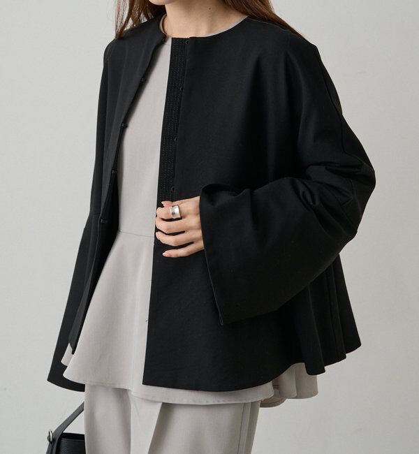  「【Du noir】ノーカラーペプラムシルエットジャケット」|テーラードジャケット|