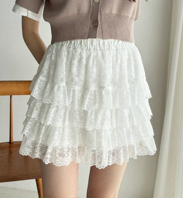  「ティアードフリルミニスカート」|スカート|オフホワイト