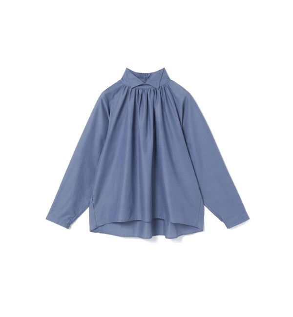 mizuiro ind「mizuiro ind スタンドシャツカラーギャザーシャツ」|シャツ・ブラウス|スモークブルー
