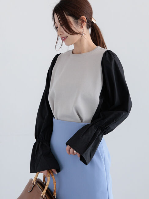 Te chichi「キャンディースリーブドッキングニット」|ニット・セーター|グレー