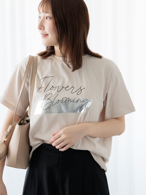 Te chichi TERRASSE「【接触冷感】箔BIGロゴTシャツ」|Tシャツ・カットソー|ベージュ