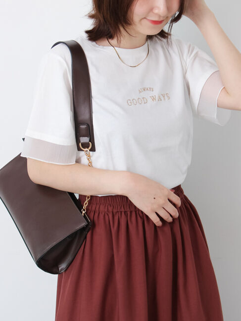 Te chichi TERRASSE「型押しプリント袖切替Tシャツ」|Tシャツ・カットソー|オフホワイト