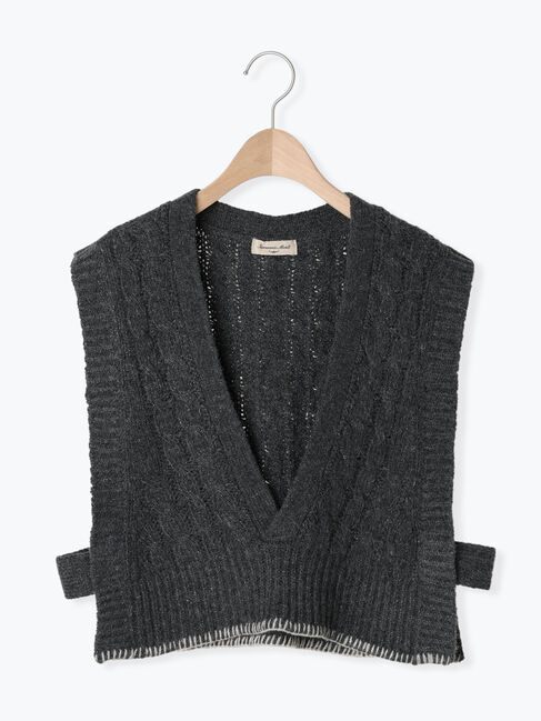 Samansa Mos2「◎ブランケットステッチケーブル編みショートベスト」|ダウンベスト・ベスト|