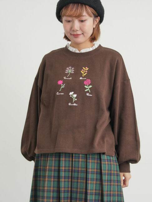 Samansa Mos2「クロスステッチフラワー刺繍スウェット」|Tシャツ・カットソー|