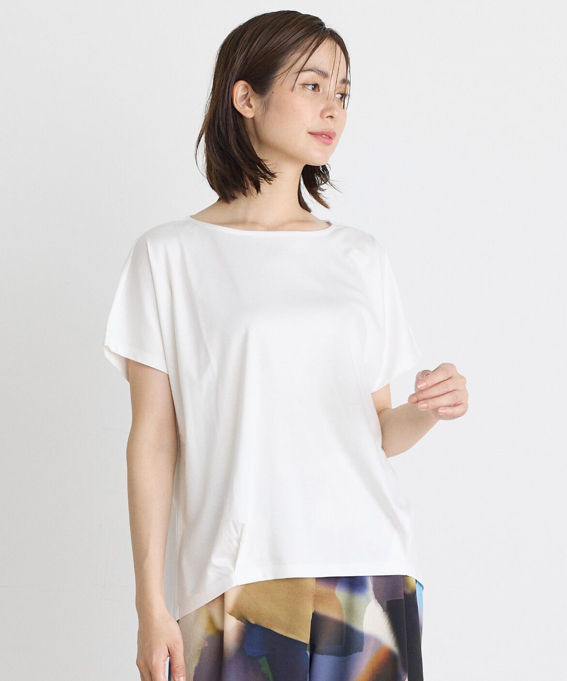 INED「コットンリヨセルタックTシャツ」|Tシャツ・カットソー|オフホワイト1