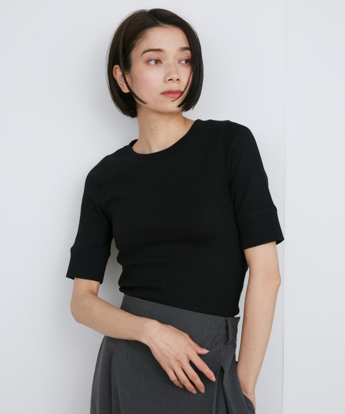 INED「《大きいサイズ》GIZAコットンストレッチリブカットソー」|Tシャツ・カットソー|