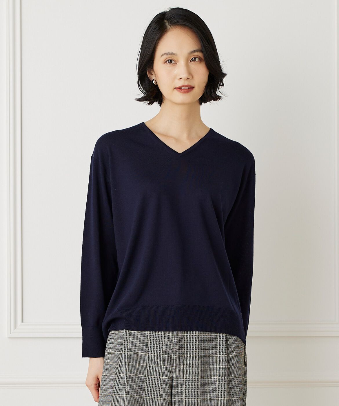 7-IDconcept.「エクストラファインウールVネックニット」|ニット・セーター|ネイビー