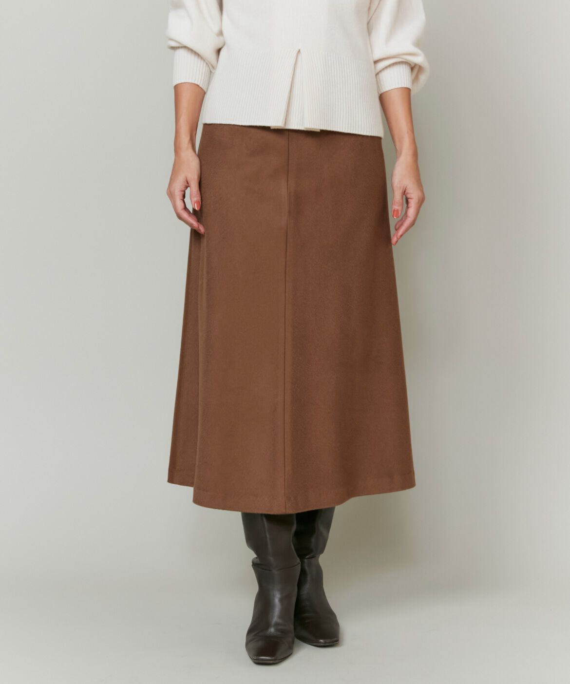 INED「《大きいサイズ》カシミヤAラインスカート《大草直子コラボ》《COLOMBO》」|フレア|キンチャ5