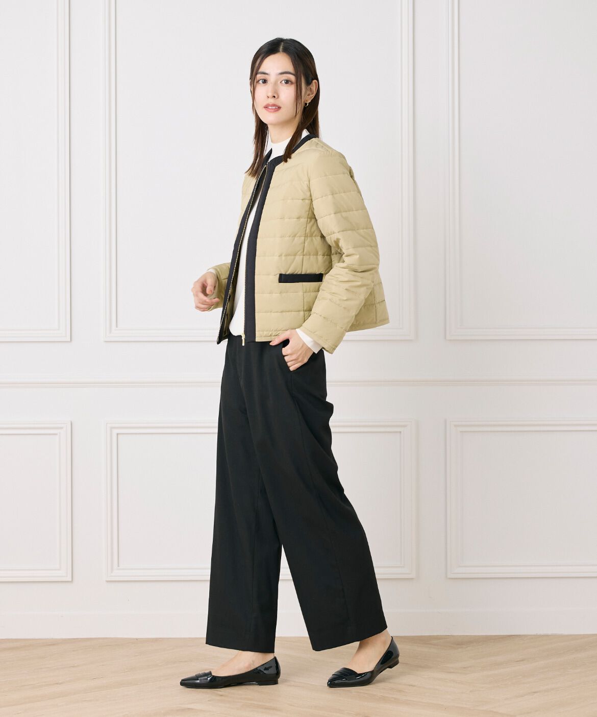 7-IDconcept.「《大きいサイズ》ノーカラー中綿ジャケット《LIMONTA EAST》」|ノーカラージャケット|