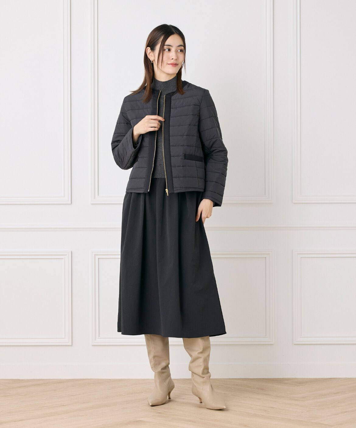 7-IDconcept.「《大きいサイズ》ノーカラー中綿ジャケット《LIMONTA EAST》」|ノーカラージャケット|