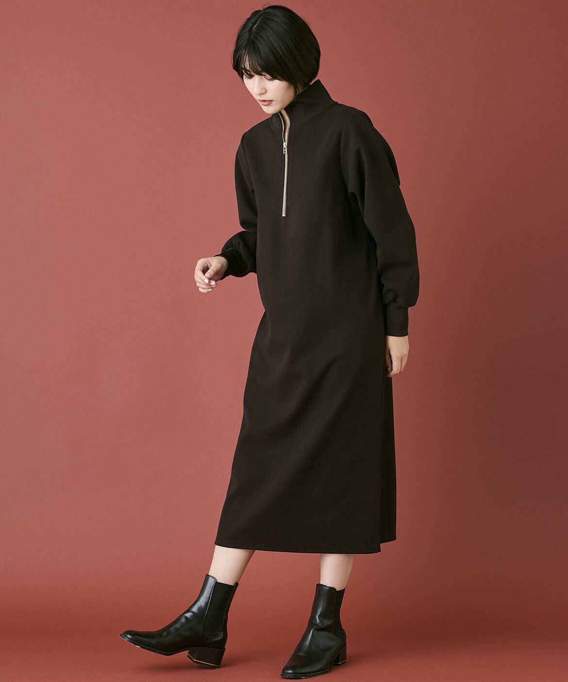 INED「《INED CLARO》ハーフジップニットワンピース」|ワンピース|