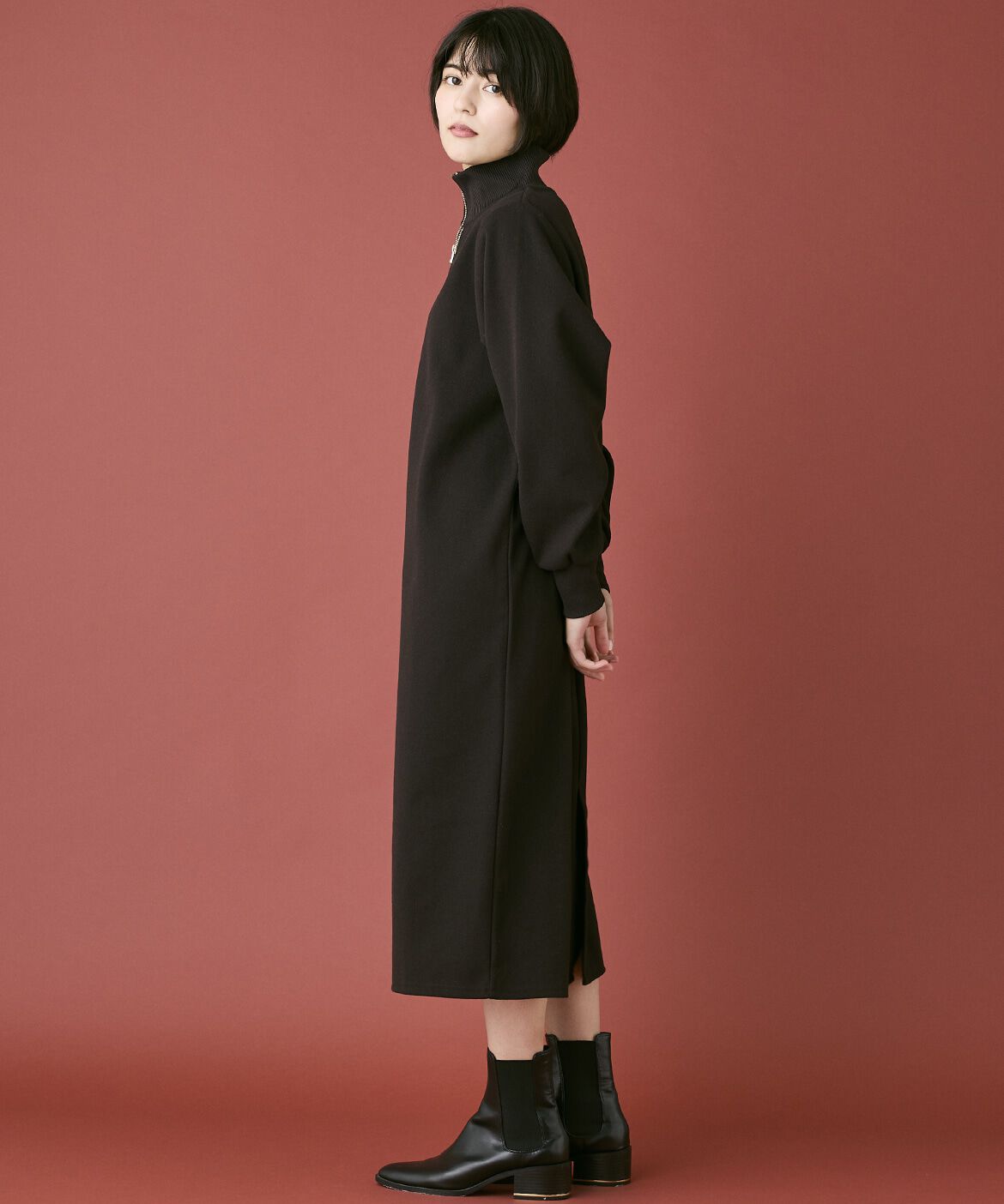 INED「《INED CLARO》ハーフジップニットワンピース」|ワンピース|