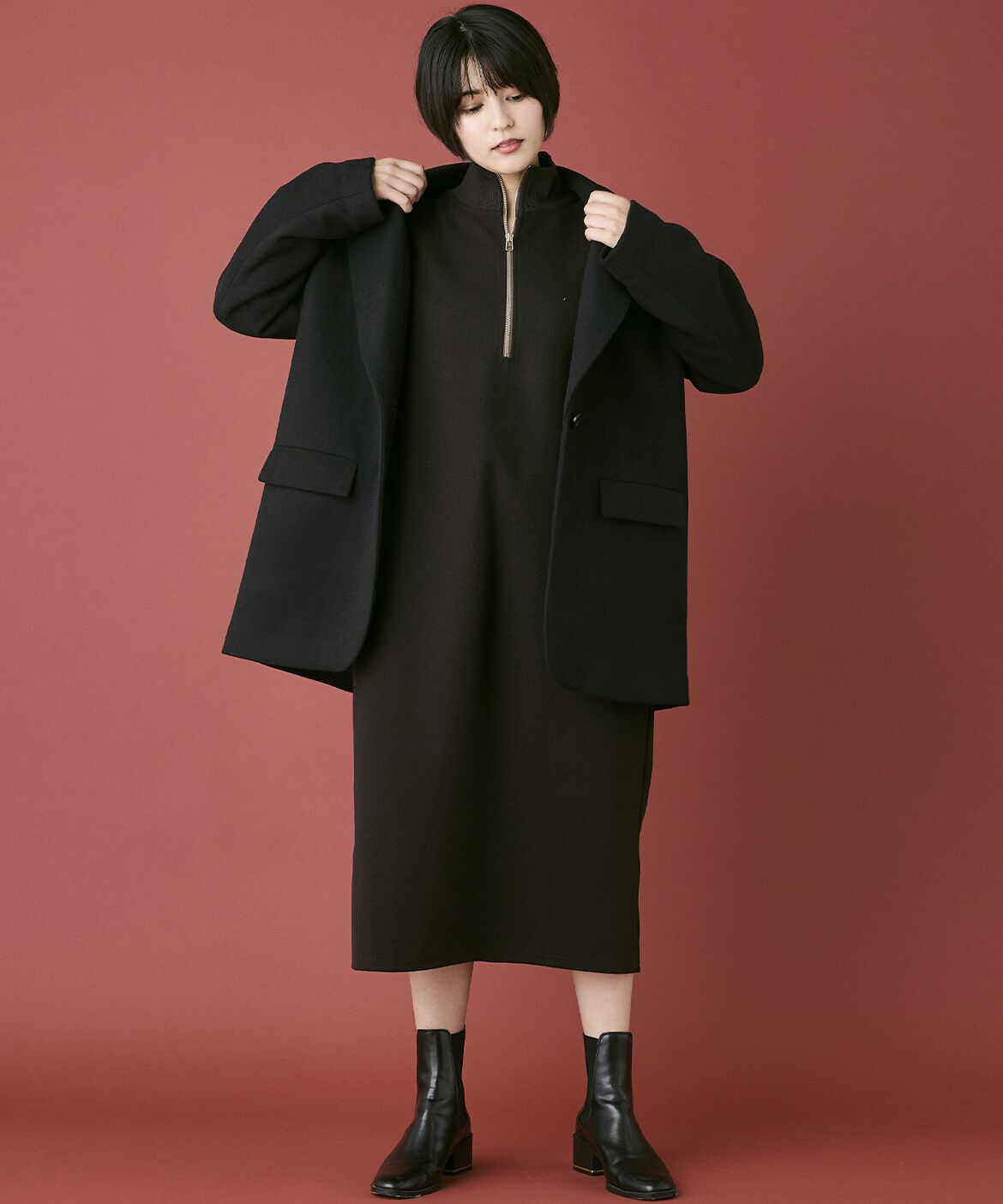 INED「《INED CLARO》ハーフジップニットワンピース」|ワンピース|