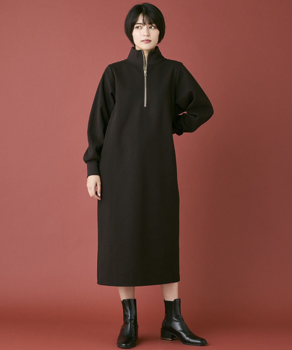 INED「《INED CLARO》ハーフジップニットワンピース」|ワンピース|