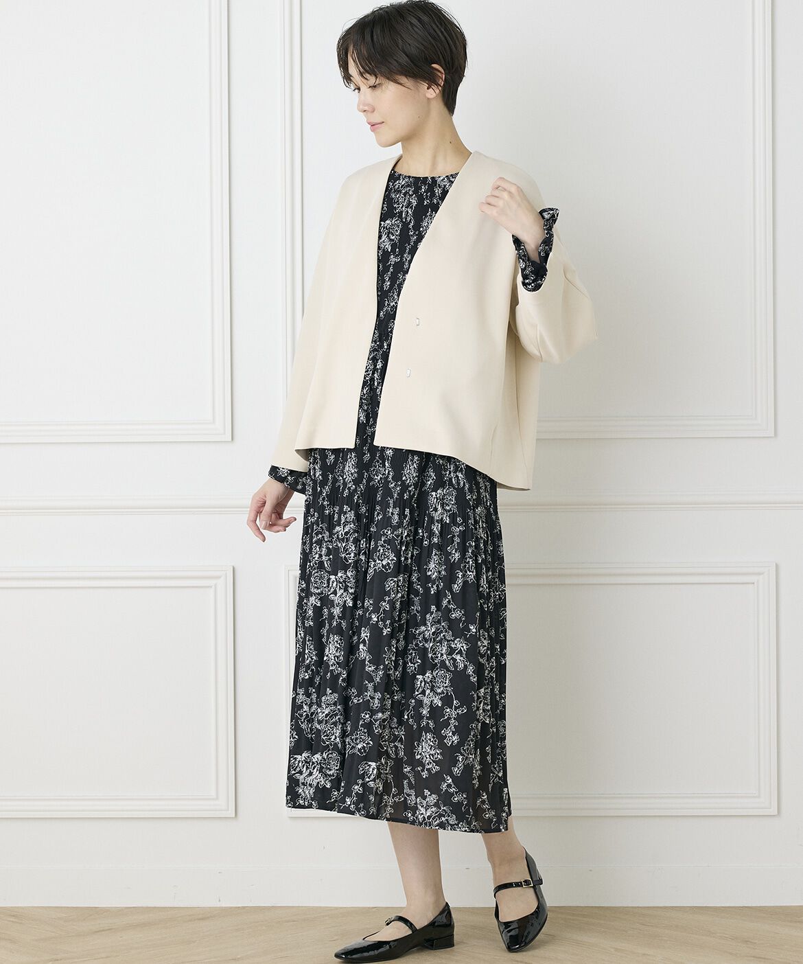 INED「《INED CLARO》ダンボールカラーレスジャケット」|ノーカラージャケット|