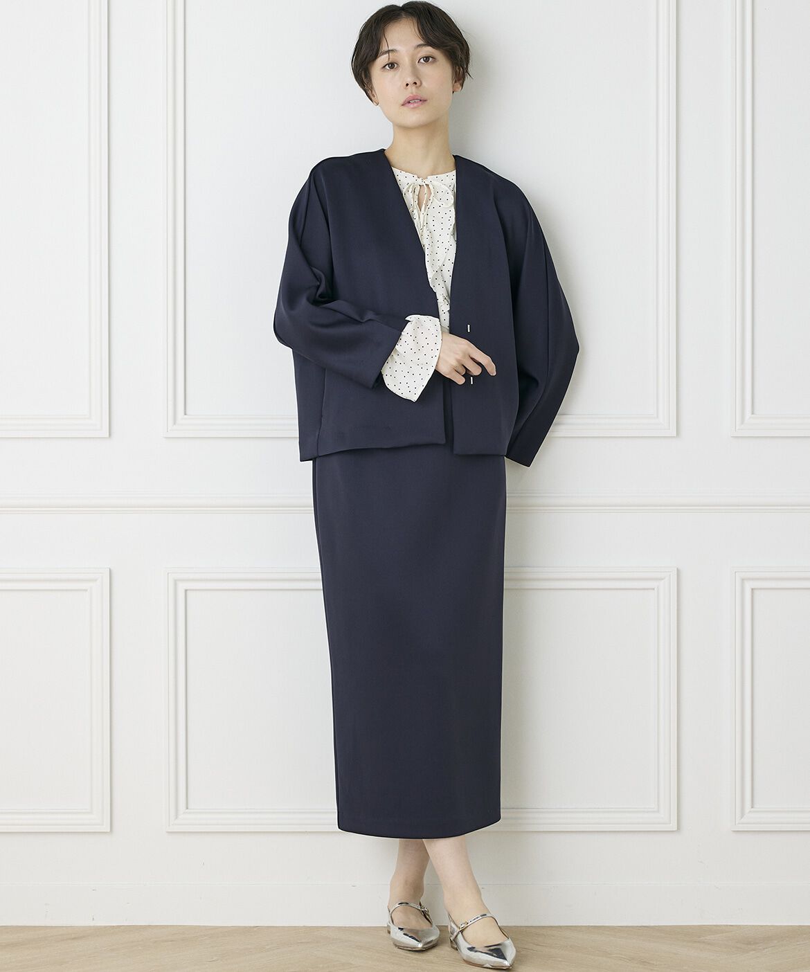 INED「《INED CLARO》ダンボールカラーレスジャケット」|ノーカラージャケット|