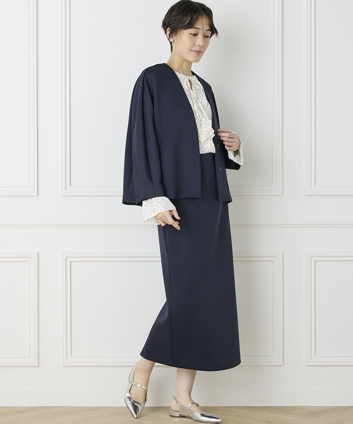 INED「《INED CLARO》ダンボールカラーレスジャケット」|ノーカラージャケット|