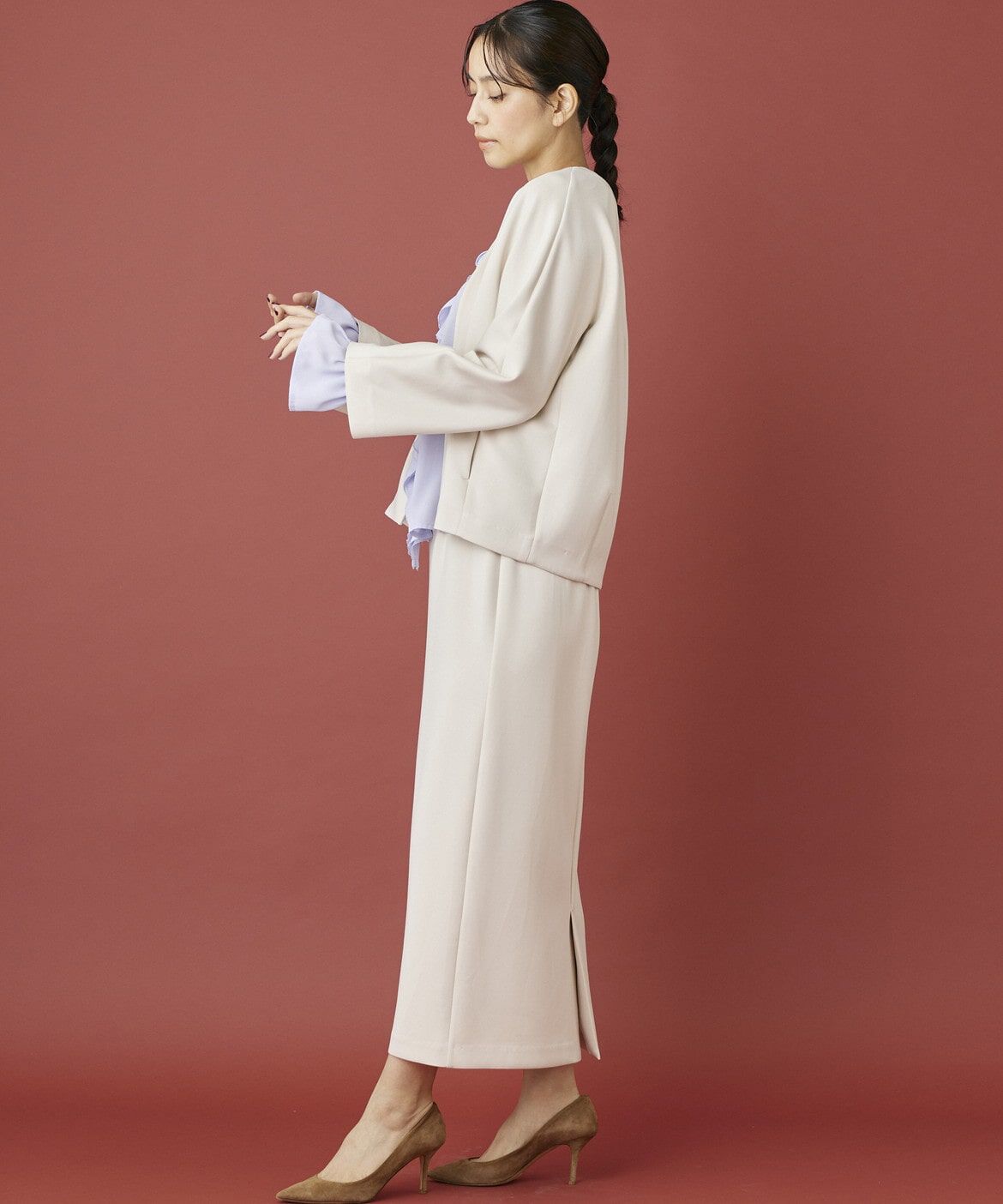 INED「《INED CLARO》ダンボールカラーレスジャケット」|ノーカラージャケット|