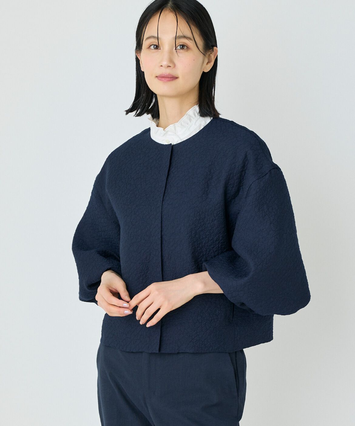 7-IDconcept.「バルーンスリーブJQブルゾン」|ノーカラージャケット|