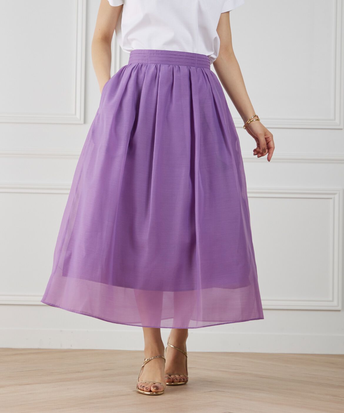 INED「《大きいサイズ》シアースカート」|フレア|パープル2