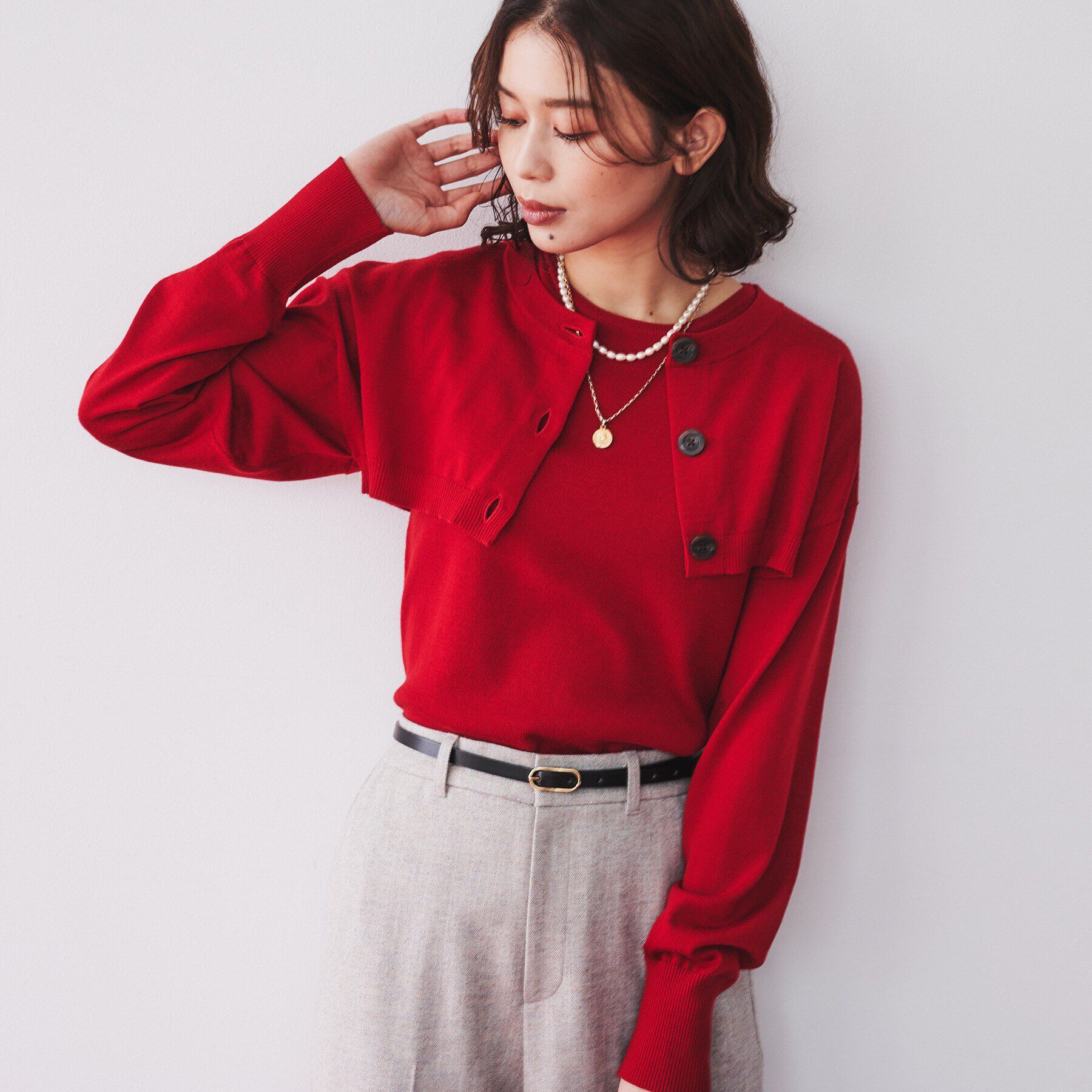 UNTITLED「【アンサンブル/毛100%】ボレロカーディガン&times;ノースリーブニットセット」|カーディガン|