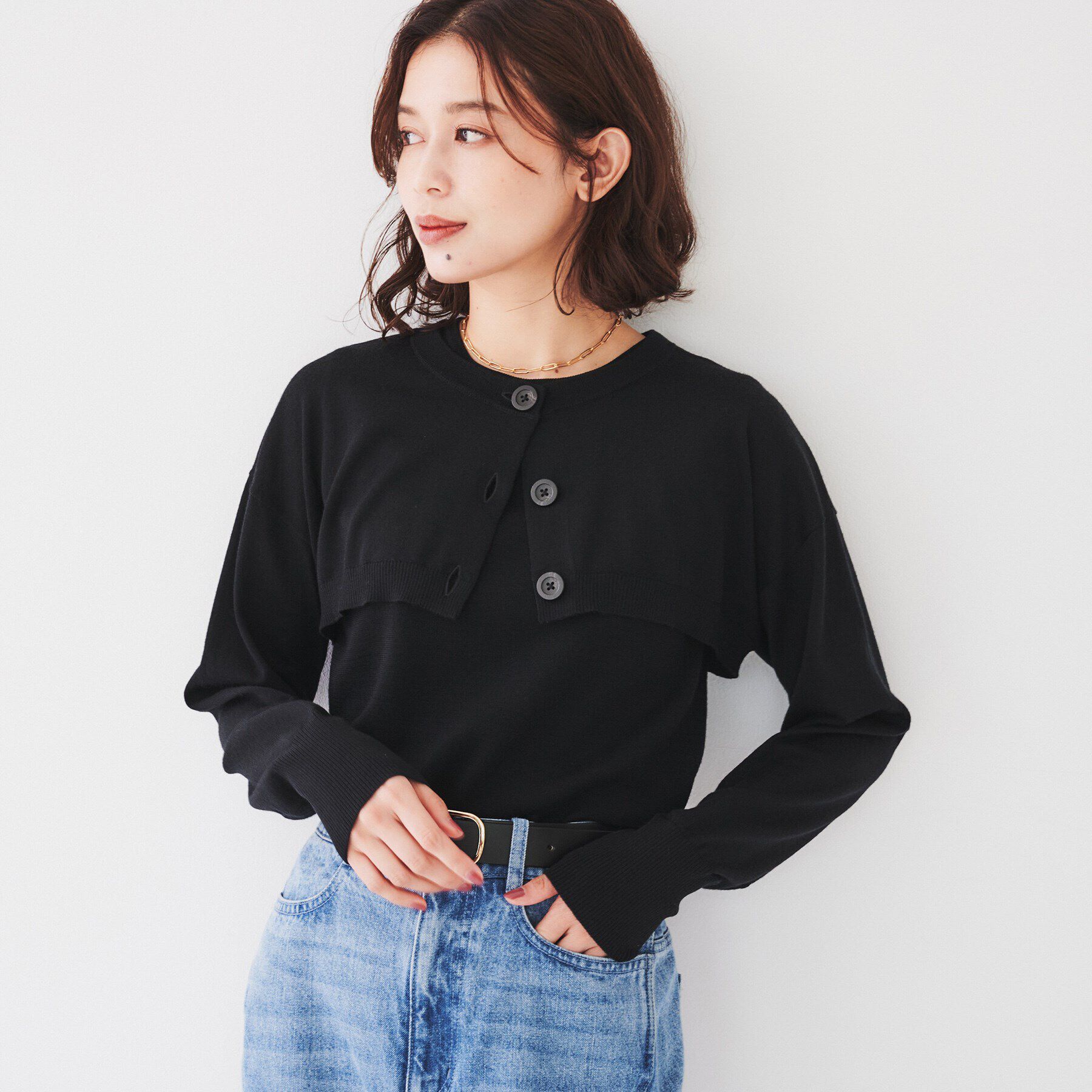 UNTITLED「【アンサンブル/毛100%】ボレロカーディガン&times;ノースリーブニットセット」|カーディガン|