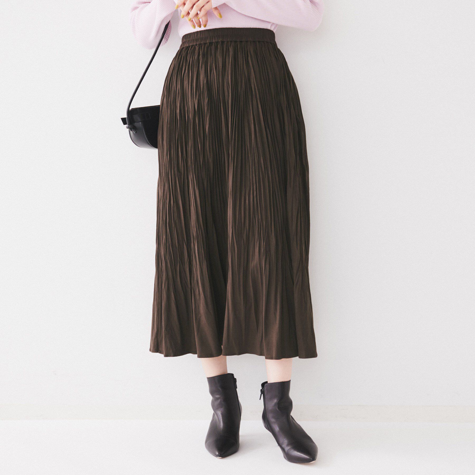 UNTITLED「【洗える/ウエストゴム】スエード調ランダムプリーツスカート」|スカート|