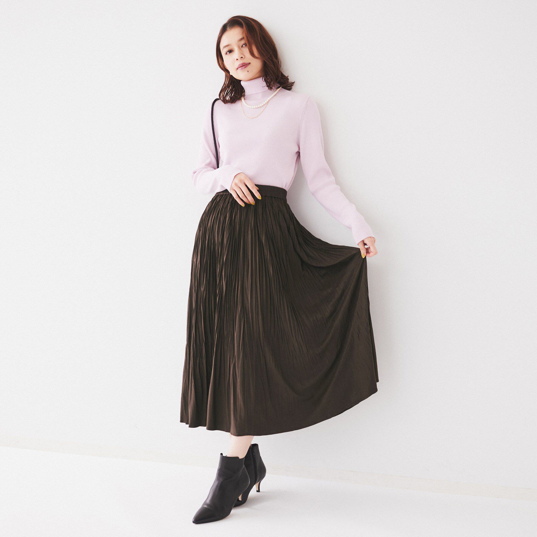 UNTITLED「【洗える/ウエストゴム】スエード調ランダムプリーツスカート」|スカート|