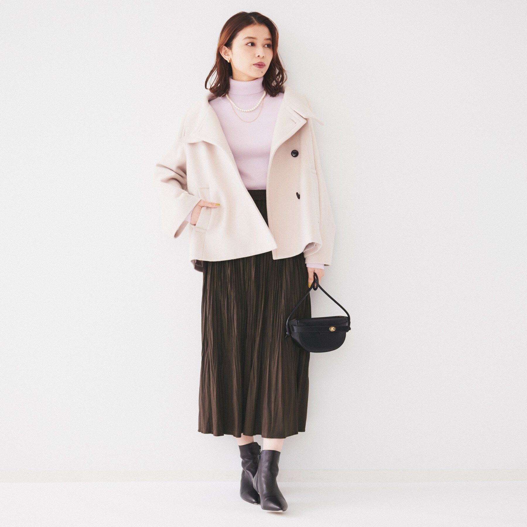 UNTITLED「【洗える/ウエストゴム】スエード調ランダムプリーツスカート」|スカート|