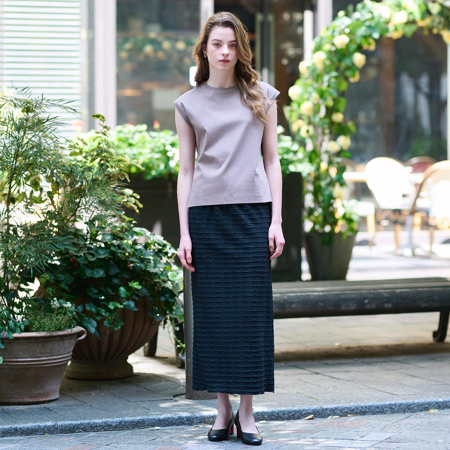 DRESSTERIOR「【ウエストゴム/洗える】フリルジャージスカート」|スカート|