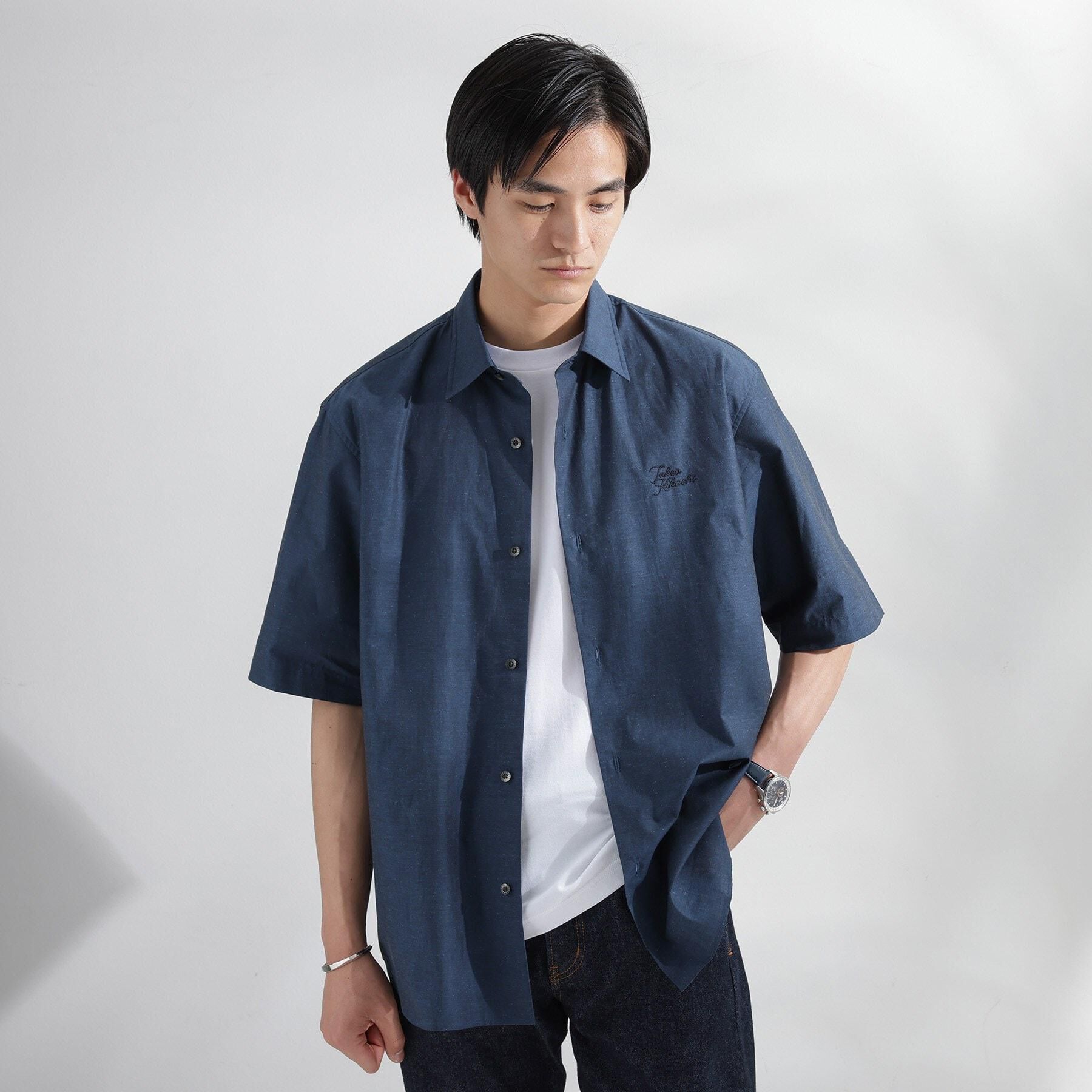TAKEO KIKUCHI「【LIMITED】ワンポイントロゴ刺繍 綿麻半袖シャツ」|シャツ・ブラウス|