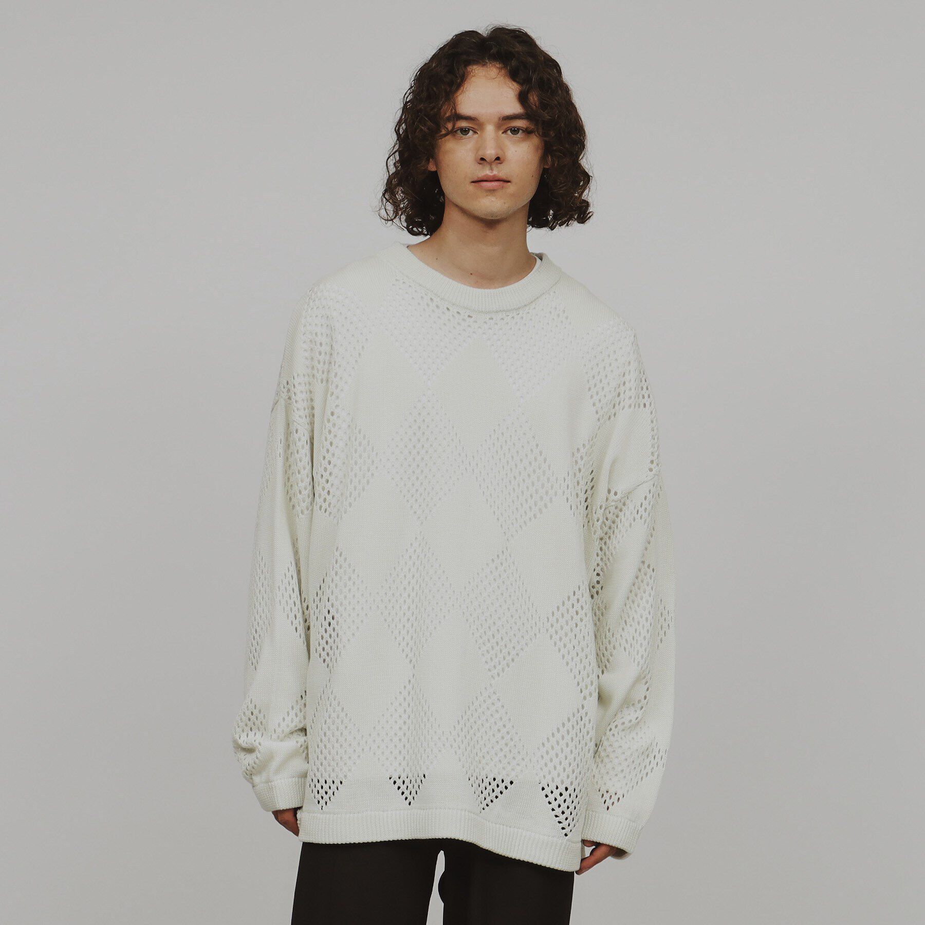 tk.TAKEO KIKUCHI「透かし編みダイヤニットプルオーバー」|ニット・セーター|オフホワイト(003