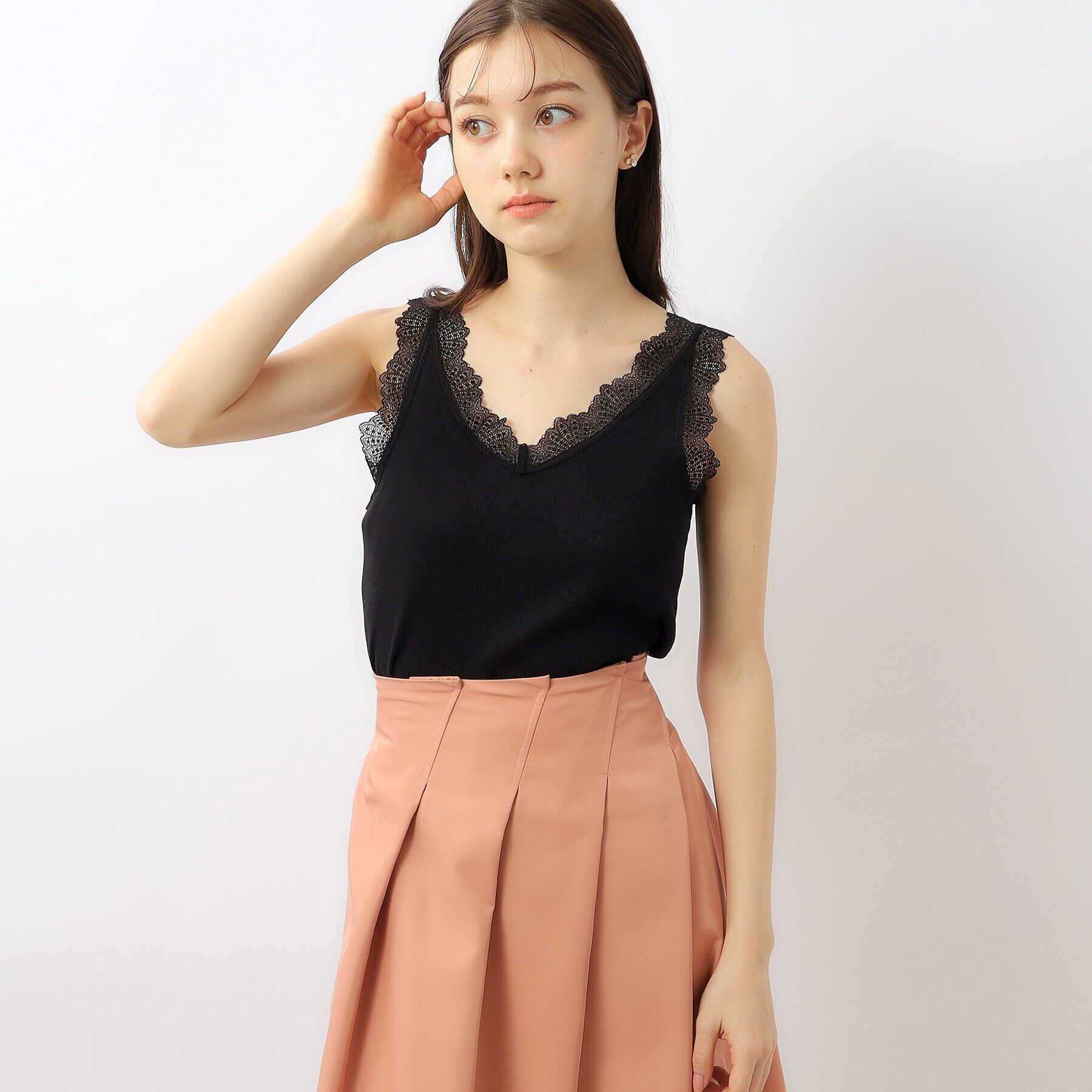 index「前後2way レースタンクトップ【洗濯機洗い可】」|キャミソール|ブラック(019)