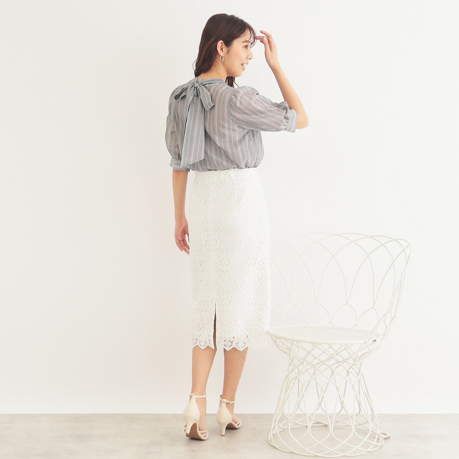 index「シアーストライプリボン2wayブラウス【洗濯機洗い可】」|シャツ・ブラウス|