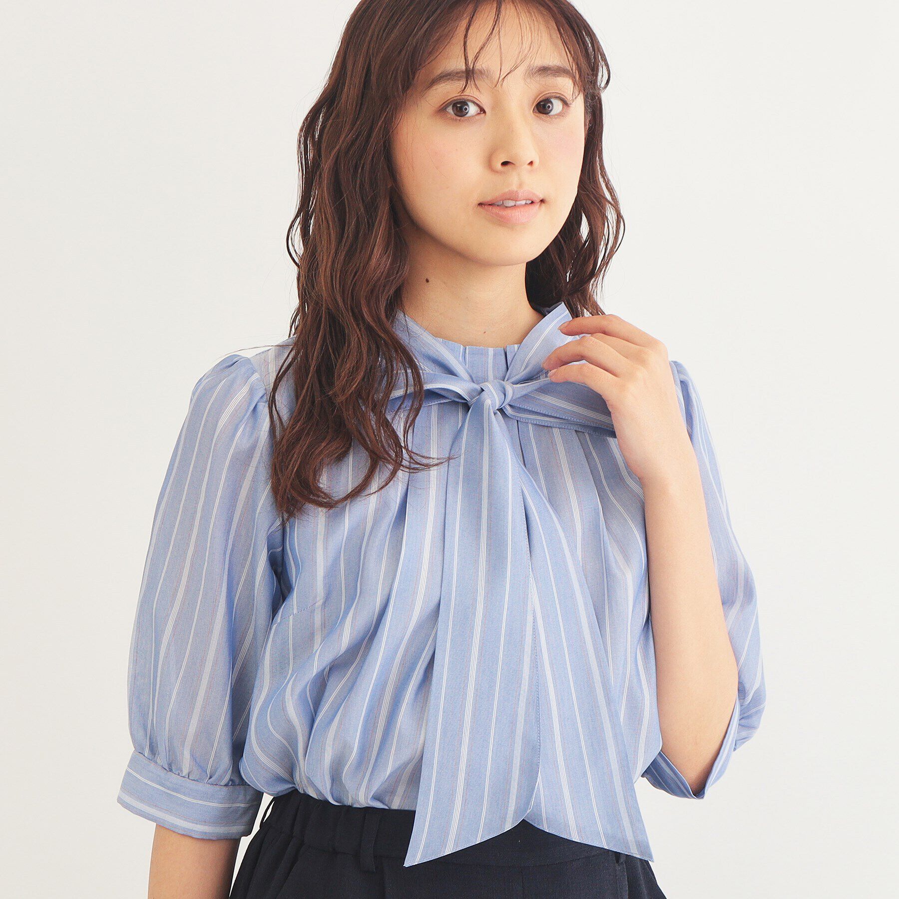 index「シアーストライプリボン2wayブラウス【洗濯機洗い可】」|シャツ・ブラウス|