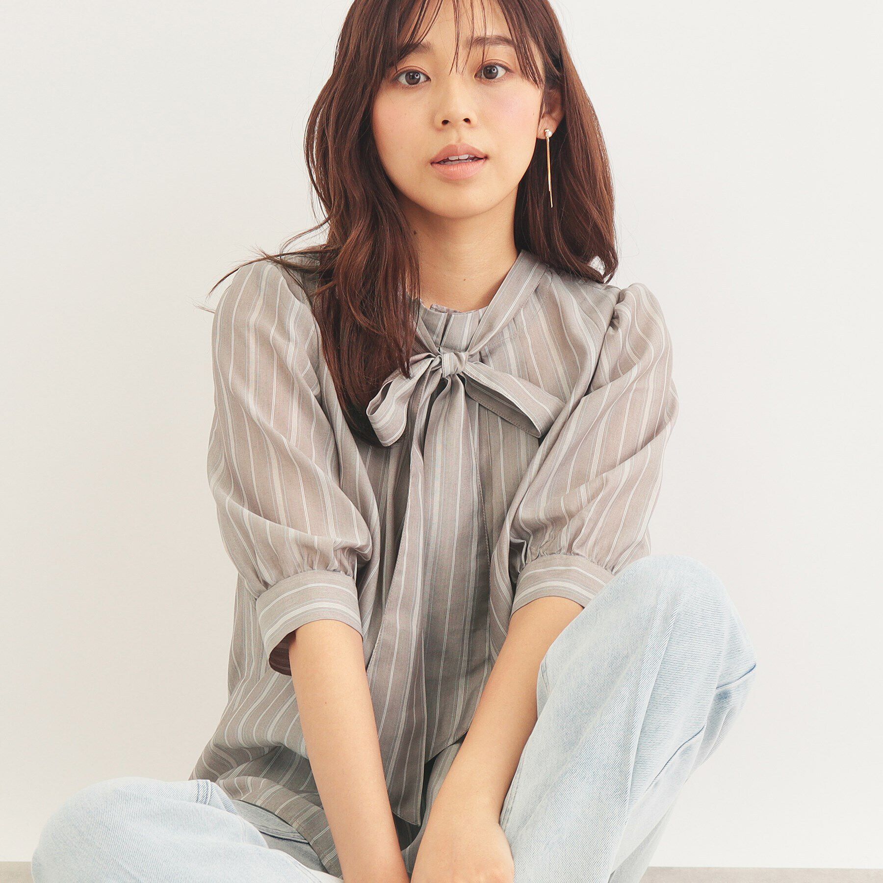 index「シアーストライプリボン2wayブラウス【洗濯機洗い可】」|シャツ・ブラウス|ブラウン(344)