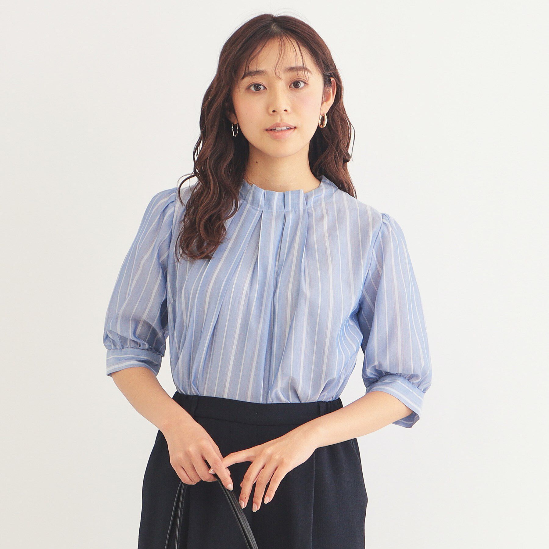 index「シアーストライプリボン2wayブラウス【洗濯機洗い可】」|シャツ・ブラウス|ブルー(392)