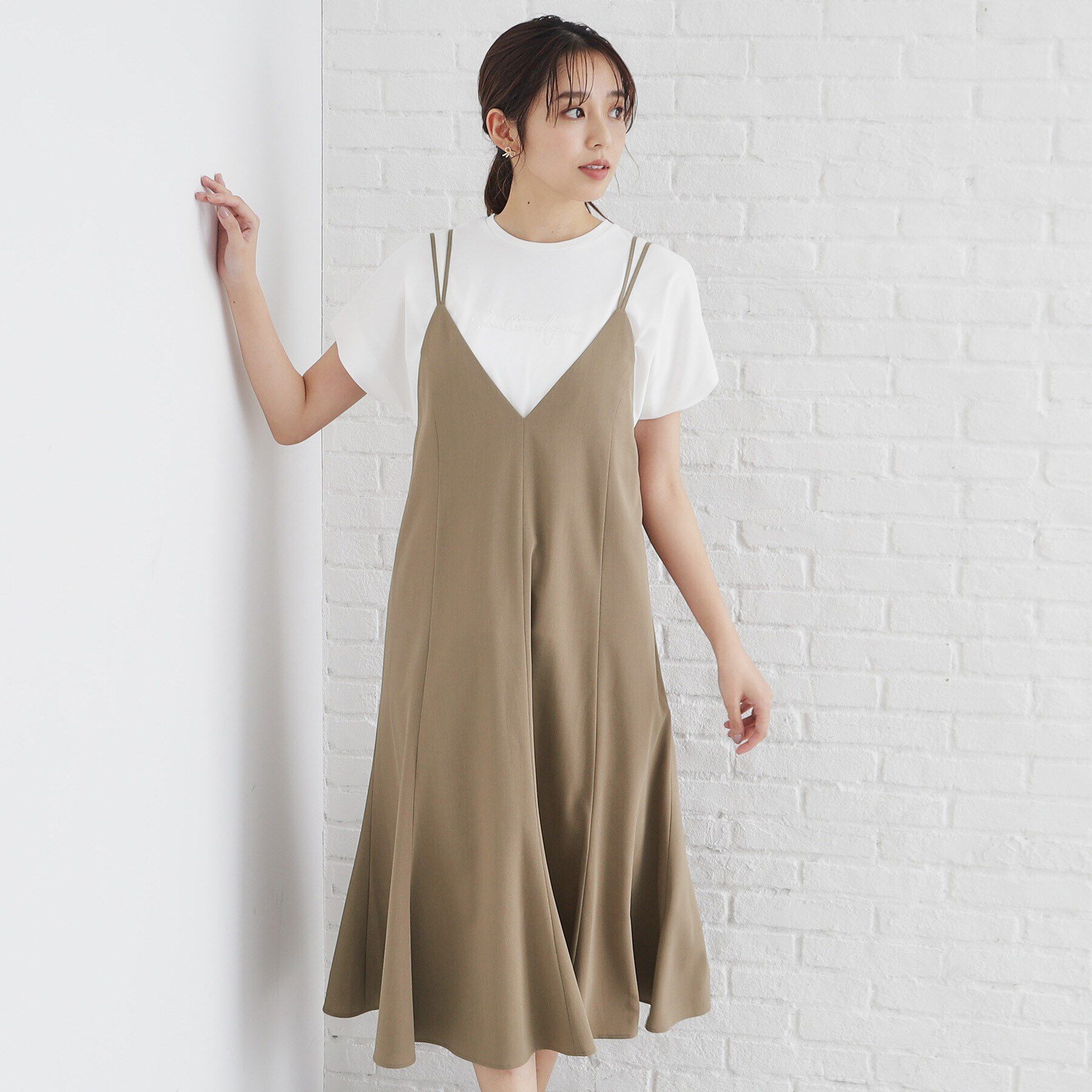 index「麻調キャミワンピース【洗濯機洗い可/防シワ】」|ワンピース|ベージュ(052)